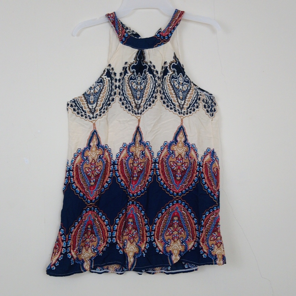 Boho Flowy Colorful Tie Back Halter Tank Top Blouse